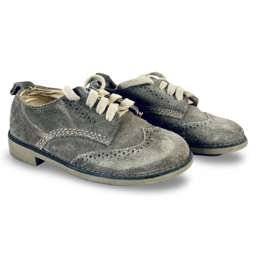 Boys Gray Wing Tip Oxford Shoes w/ Tan Laces & Sole